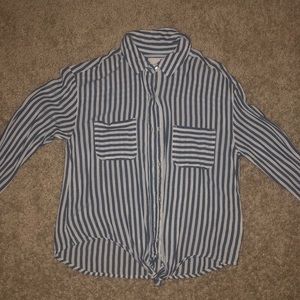 white and blue/gray collared stripped shirt